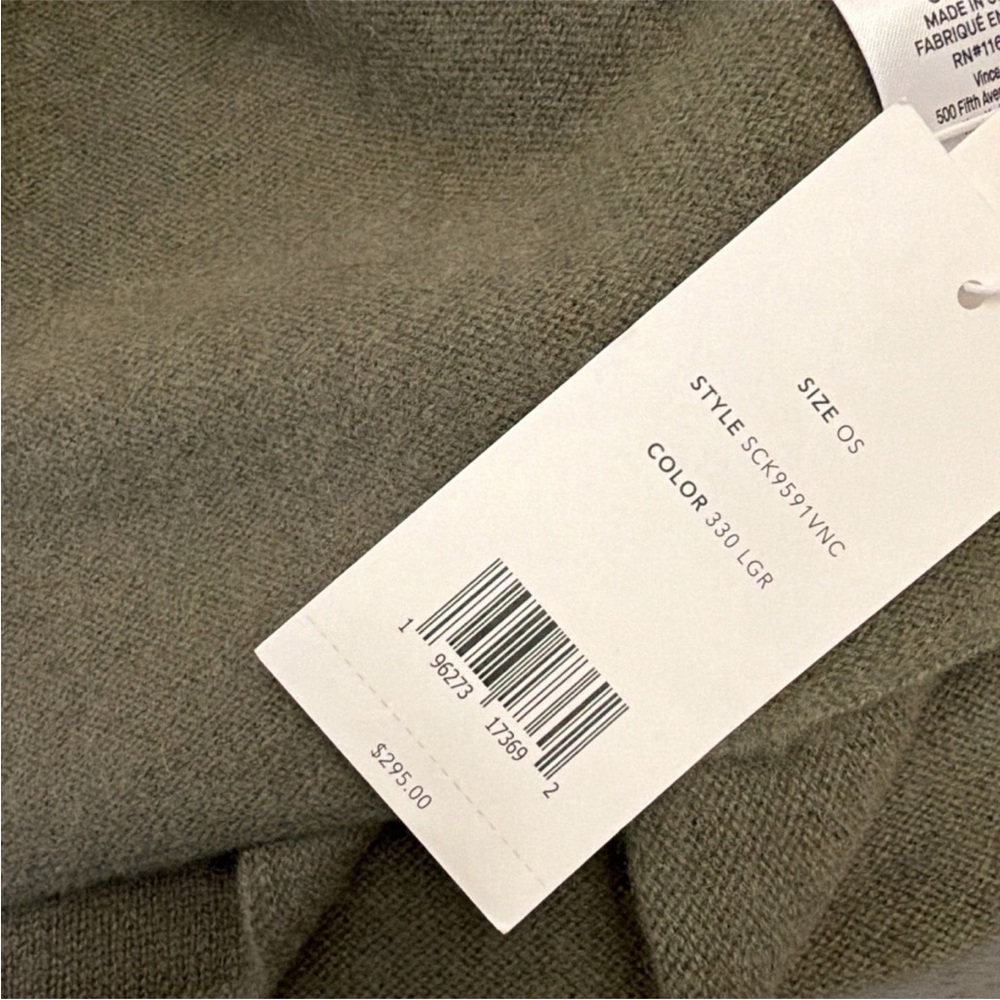 $295 Vince 100% Boiled Cashmere Plush Clean Edge Knit Scarf Wrap Olive Green - Picture 6 of 7